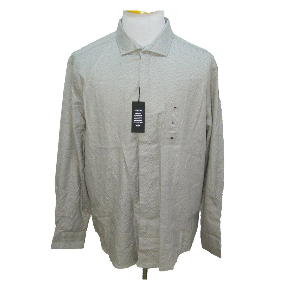 New ALFANI Men's (Size XL) Gray Long Sleeve Button Front Dress Shirt 100% Cotton